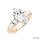 1 Ctw Marquise Shape Emerald and Round Cut Diamond Semi-Mount Engagement Ring in 14K Rose and White Gold