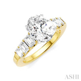 1 Ctw Oval Shape Emerald and Round Cut Diamond Semi-Mount Engagement Ring in 14K Yellow and White Gold