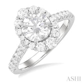 3/4 Ctw Scalloped Oval Centerpiece Circular Shape Round Cut Diamond Semi-Mount Engagement Ring in 14K White Gold
