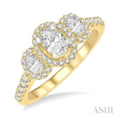 5/8 Ctw Oval Shape Past, Present & Future Round Cut Diamond Semi-Mount Engagement Ring in 14K Yellow and White Gold
