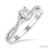 1/6 Ctw Split Crisscross Shank Oval Shape Round Cut Diamond Semi-Mount Engagement Ring in 14K White Gold
