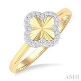 1/10 Ctw Petite Fluted Clover Round Cut Diamond Fashion Ring in 10K Yellow and White Gold