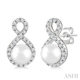 5 MM Cultured Pearls and 1/5 Ctw Round Cut Diamond Petite Earrings 10K White Gold