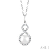 6 MM Cultured Pearl and 1/8 Ctw Round Cut Diamond Petite Fashion Pendant With Chain in 10K White Gold