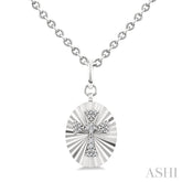 1/10 Ctw Oval Fluted Medallion Round Cut Diamond Pirouette Cross Pendant With Chain in Sterling Silver