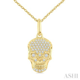 1/6 Ctw Petite Skull Round Cut Diamond Fashion Pendant With Chain in 10K Yellow Gold