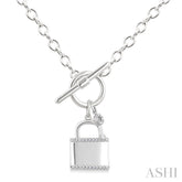1/10 Ctw Lock & Key Toggle Round Cut Diamond Fashion Necklace in Sterling Silver