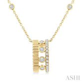 1/5 Ctw Bezel and Prong Set Round Cut Diamond Bold Fluted Layered Fashion Pendant With Chain in 10K Yellow Gold