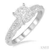1/3 Ctw Round Cut Diamond Lovebright Engagement Ring in 14K White Gold