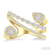 3/4 Ctw Pear Shape Fusion Baguette and Round Cut Diamond Fashion Wrap Ring in 14K Yellow Gold
