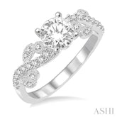 3/4 Ctw Criss Cross Shank Round Cut Diamond Engagement Ring with 1/2 Ct Round Cut Center Stone in 14K White Gold