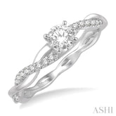 1/3 Ctw Round Center Diamond Twisted Ladies Engagement Ring with 1/4 Ct Round Cut Center Stone in 14K White Gold