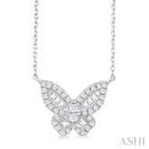 1/3 Ctw Petite Butterfly Baguette and Round Cut Diamond Fashion Pendant With Chain in 10K White Gold