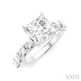 7/8 Ctw Princess Shape Oval and Round Cut Diamond Semi-Mount Engagement Ring in 14K White Gold