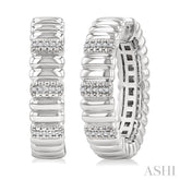 1/10 Ctw Wide Ribbed Plain Polished and Round Cut Diamond Pirouette Bold Fashion Hoop Earrings in Sterling Silver