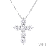1 1/2 Ctw Round Cut Diamond Christian Cross 6-Stone Fashion Pendant With Chain in 14K White Gold
