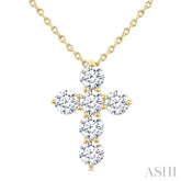 1 Ctw Round Cut Diamond Christian Cross 6-Stone Fashion Pendant With Chain in 14K Yellow Gold