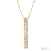 1/6 Ctw Circular Bead & Round Cut Bead Bijoux Diamond Bar Pendant With Chain in 14K Yellow Gold