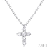 1/6 Ctw Round Cut Diamond Christian Cross 6-Stone Fashion Pendant With Chain in 14K White Gold