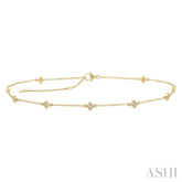 1/6 Ctw Four-Leaf Clover Round Cut Diamond Station Anklet in 10K Yellow Gold