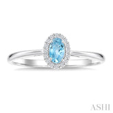 5x3 MM Oval Shape Aquamarine and 1/20 Ctw Round Cut Diamond Halo Semi-Precious Ring in 10K White Gold