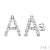 1/10 Ctw Initial 'A' Single Cut Diamond Earrings in 10K White Gold