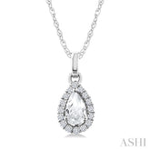 5x3 MM Pear Shape White Topaz and 1/20 Ctw Round Cut Diamond Halo Semi-Precious Pendant with Chain in 10K White Gold
