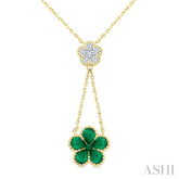 4x3 MM Pear Cut & 1.8 MM Round Emerald and 1/5 Ctw Round Cut Diamond Floral Blossom Precious Necklace in 14K Yellow Gold