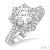 5/8 Ctw Star Border 6.5MM Round Cut Diamond Semi-Mount Engagement Ring in 14K White Gold