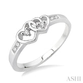 1/10 Ctw Twin Hearts Diamond Ring in 14K White Gold