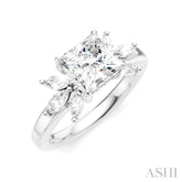 1/2 Ctw Akari Princess Shape Marquise and Round Cut Diamond Semi-Mount Engagement Ring in 14K White Gold