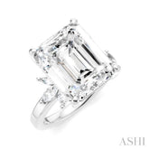 5/8 Ctw Emerald Shape Marquise and Round Cut Diamond Semi-Mount Engagement Ring in 14K White Gold