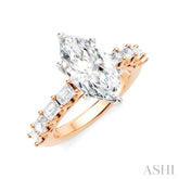 7/8 Ctw Marquise Shape Emerald and Round Cut Diamond Semi-Mount Engagement Ring in 14K Rose and White Gold
