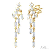 3/4 Ctw Mini Chandelier Baguette and Round Cut Diamond Fashion Long Earring in 14K Yellow Gold