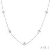 2 Ctw Princess Cut Diamond Station Necklace in 14K White Gold