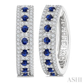 3/4 Ctw 2.00MM Round Cut Sapphire and Round Cut Diamond Precious Hoop Earring in 14K White Gold