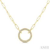 1/10 Ctw Circle Round Cut Diamond Fashion Pendant With Paperclip Chain in Yellow Gold Vermeil