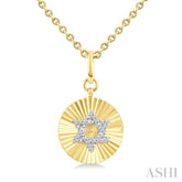 1/10 Ctw Star Of David Round Cut Diamond Pirouette Fluted Circle Medallion Pendant With Chain in Yellow Gold Vermeil