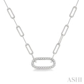 1/4 Ctw Paperclip Round Cut Diamond Pendant With Chain in 14K White Gold