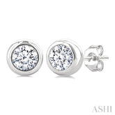 3/4 Ctw Bezel Set Round Cut Diamond Stud Earrings in 14K White Gold