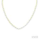 4 MM Cultured Pearl and 2 Ctw Round Cut Diamond Straightline Fashion Necklace in 14K Yellow Gold