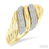 1/10 Ctw Bold Puffed Ribbed Swirl Round Cut Diamond Pirouette Fashion Wide Band in Yellow Gold Vermeil