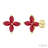 5X2.5MM Floral Marquise Cut Ruby Precious Fashion Stud earrings in 10K Yellow Gold