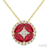 5X2.5MM Marquise Cut Ruby and 1/6 Ctw Circle Round Cut Diamond Precious Fashion Pendant With Chain in 10K Yellow Gold