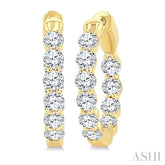 2 Ctw Inside & Out Round Cut Diamond Fashion Hoop Earring in 14K Yellow Gold