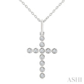 1/10 Ctw Round Cut Diamond Bezel Set Cross Petite Pendant With Chain in 10K White Gold