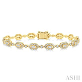 2 Ctw Hexagon Shaped Link Baguette and Round Cut Diamond Fashion Bracelet in 14K Yellow Gold