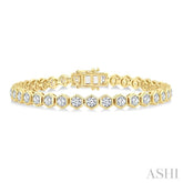 7 Ctw Hexagon Motif Bezel Set Round Cut Diamond Tennis Bracelet in 14K Yellow Gold