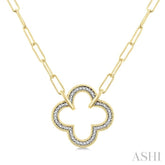 1/10 Ctw Clover Frame Round Cut Diamond Fashion Pendant With Paperclip Chain in Yellow Gold Vermeil