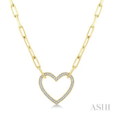 1/10 Ctw Heart Frame Round Cut Diamond Fashion Pendant With Paperclip Chain in Yellow Gold Vermeil